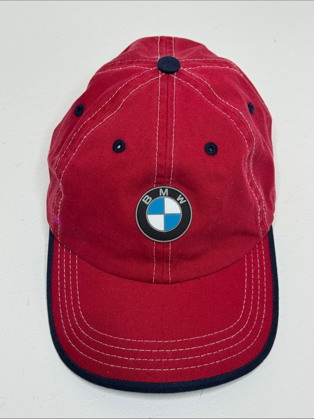 BMW Kids Red Hat with Navy Trim Rubber BMW Emblem Youth OS